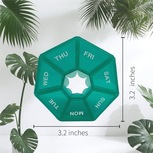 Image of Green 7-Compartment Personal Pill Organizer, Sturdy & Spill-Proof Daily Pill Box