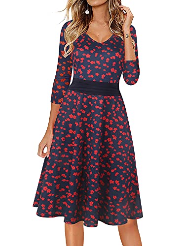 Oxiuly women's vintage floral dress elegant v neck party a-line t…