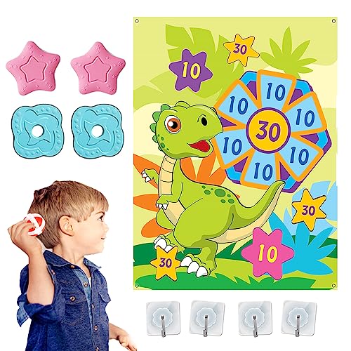 ChangHui Kid Darts Dinosaur Sticky Dart Board for Kids with 4 Foam Star /Meteor Darts and 4 Hook,Indoor/Sport Outdoor Fun Family Throwing Game Age 3+