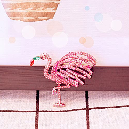Image of Elegant Pink Flamingo Bird Rhinestone Brooch Pin for Women Girls Fashion Exaggerated Animal Lapel Pins Dress Accessories Birthday Christmas Party Dainty Jewelry
