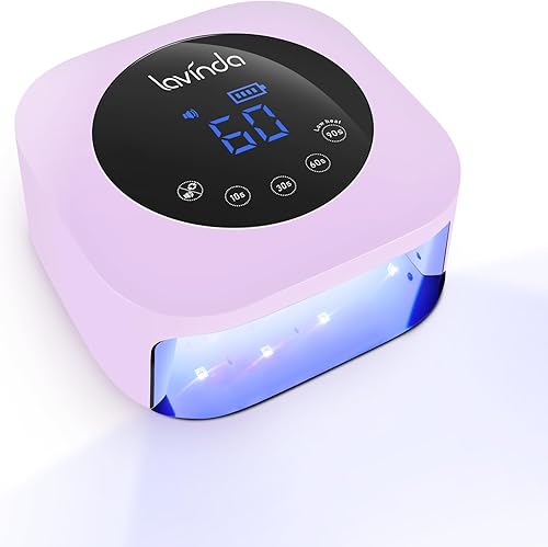 Lavinda Lámpara LED de uñas de 54 W, recargable e inalámbrica, lámpara de uñas de gel profesional con pantalla de temporizador, lámpara UV de secado