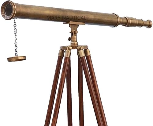 Miniatura 7 de Telescopio de latón de un solo barril acabado brillante telescopio de pie de madera marrón trípode vintage de alta ampliación trípode telescopio