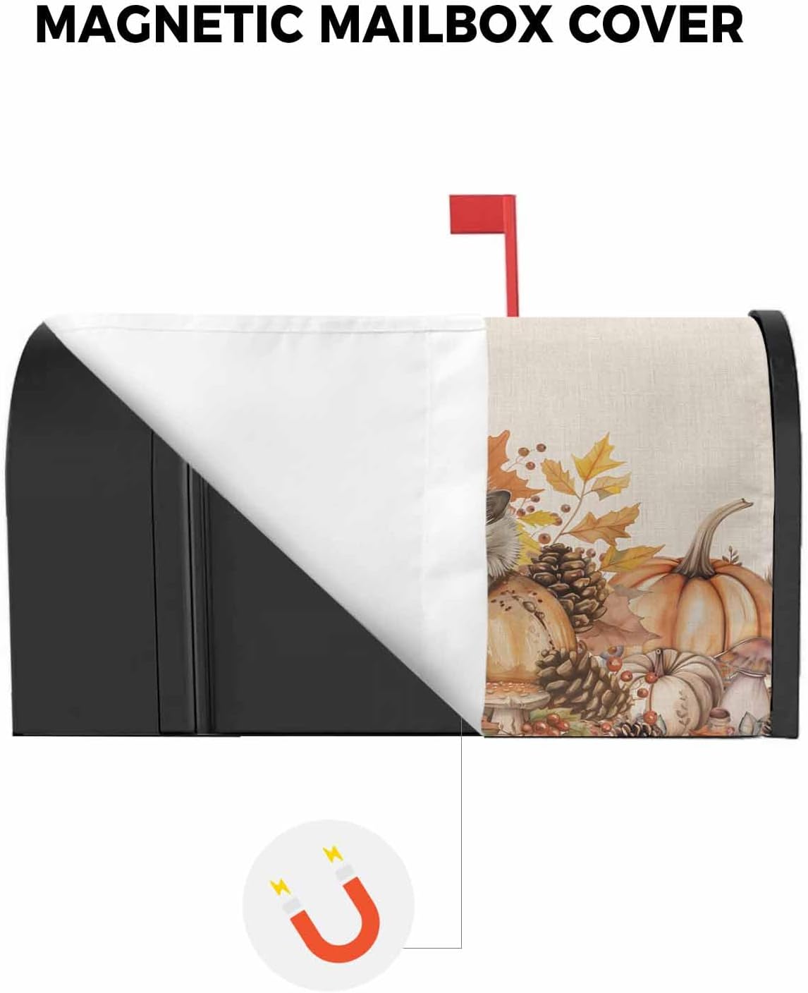 Fall Hedgehog Magnetic Mailbox Covers Standard Size 18x21 Inch, Pine Cones Fall Pumpkin Harvest Mailbox Wraps Mailbox Post Cover Thanksgiving Autumn Holiday Mailbox Decor for Outside Garden Yard