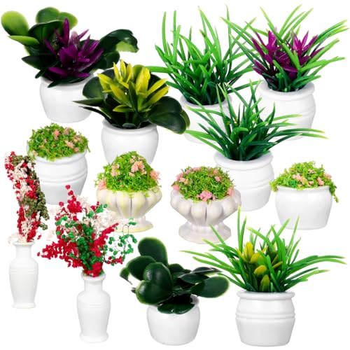 NUOBESTY 13 Pcs Mini Potted Flowers Plants Miniature Dollhouse Plant