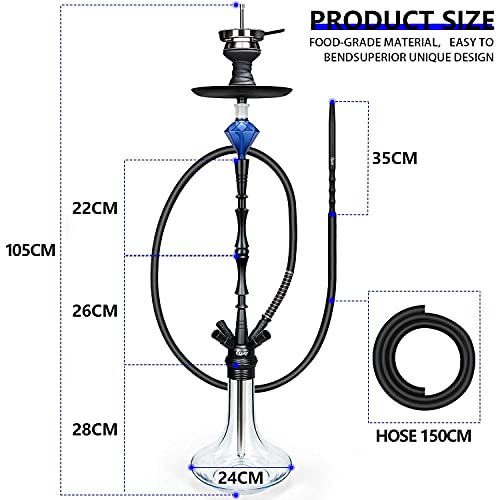 Cakety Shisha Große 105cm Hookah Set 4 Anschlüssen mit Mundstück (2-in-1), Aluwasserpfeife Set Komplett Schlauch Adapter… – Bild 7