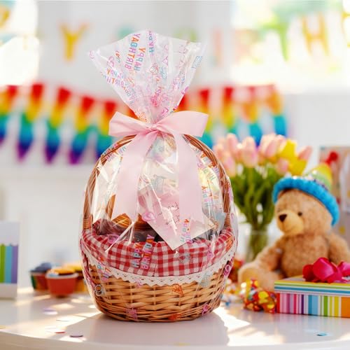 Image of JOYIT 100' Long X 35 inch Wide Happy Birthday Cellophane Wrap Roll - 3 Mil Thick Clear Cellophane Roll, Birthday Cellophane Bags Large, Wrapping Paper for Flower Gift Baskets Wrap (35 inch fold into 17.5 inch)