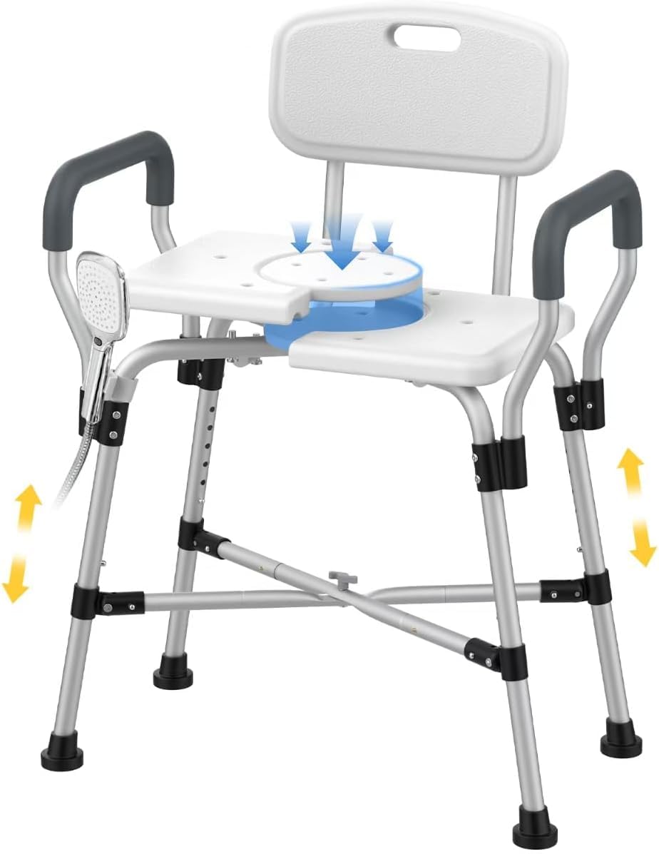 500lbs Extra Wide Shower Chair with Padded Armrests & Back, Adjustable Shower Seat for Bathtub, Anti-Slip Bath Chair with Crossbar, Shower Seats for Adults,Elderly,Disabled