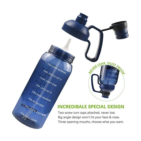Half Gallon Water Bottle With Straw, 2l Water Bottle Motivational Water Bottle 64 Oz Water Bottle With Time Marker, Wide Mouth Water Jug for Sports Water Bottle BPA Free Leakproof, Blue Water Bottles