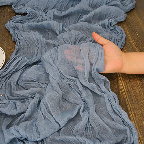 2 Pcs Dusty Blue Cheesecloth Table Runner Vintage Gauze Fabric Table Runner For Wedding Reception Bridal Shower Party Holiday Table Rustic Or Boho Decor, 13 Ft X 35" Wide #TOP3