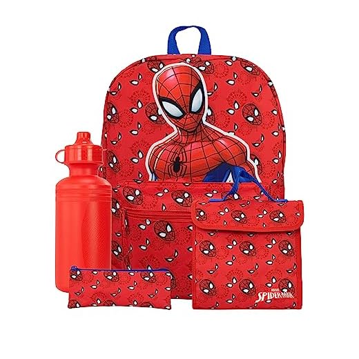 Marvel Mochila Spiderman Mochila, Botella, Bolsa de Comida, Estuches| Rojo