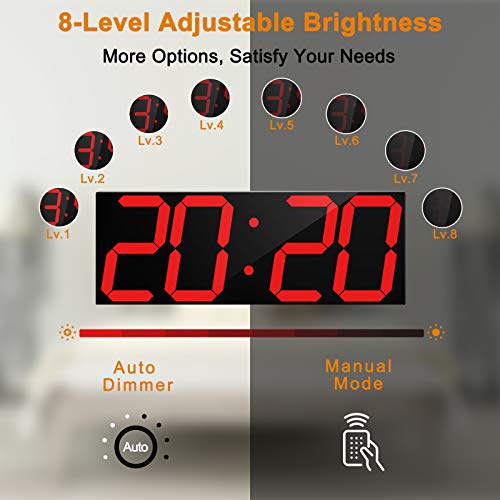 LED Large Digital Wall Clock, Oversize Wall Clock with 6” Numbers, Remote Control Count up/Countdown Timer Clock, Auto Dimmer, Big Calendar and Thermometer(Red) - Image 4