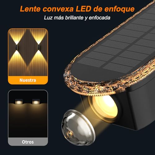 Miniatura 2 de Ellasay Aplique Solar Pared Exterior,Lámparas Solares Exteriores Arriba Y Abajo Ip65 Impermeable,3 Colores Brillantes Luces Solares Exterior Jardín Inalámbricas Para Patio Cubierta Valla 4 Pack