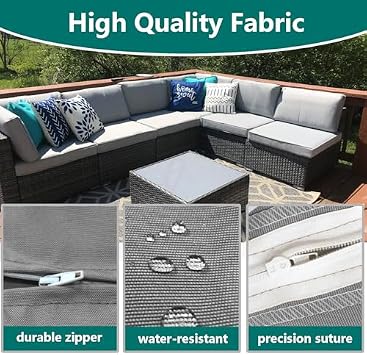 FLYMEI Patio Cushion Covers Grey 24x24x4-4pcs & Grey 25x25x5-4pcs