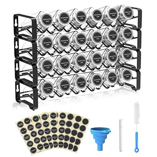 Spice Rack with 24 Square Jars and Labels