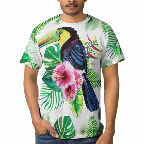T-shirt homme manches courtes motif oiseau fleur haut col rond imprimé