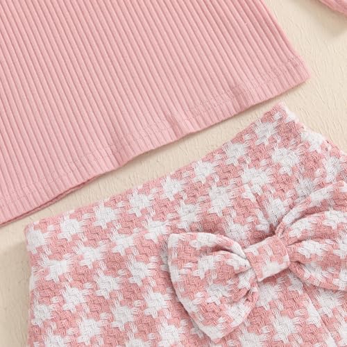 Ursobutegl Toddler Baby Girl Skirt Set Knitted Ribbed Ruffle Long Sleeve T-Shirt Tops Plaid Skirt Fall Winter Clothes Outfits thumb #6