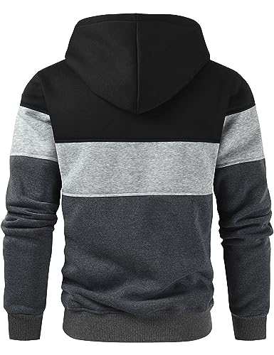 Mens Fashion Hooded Jerseys Long Sleeve Contrast Color Hip-Hop Sweatshirt Hoodies Dark Grey Large3