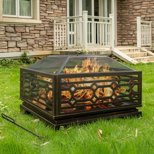 Florise Outdoor Fire Pit, 32 Inch Wood Burning Firepit for