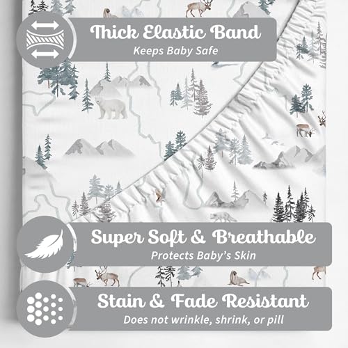 Image of Crib Sheets Neutral - Fitted Baby Crib Sheets Bed for Girl Boy - 2 Pack Standard & Toddler Mattress - Buttery Soft Organic Cotton Blend (Arctic Journey)