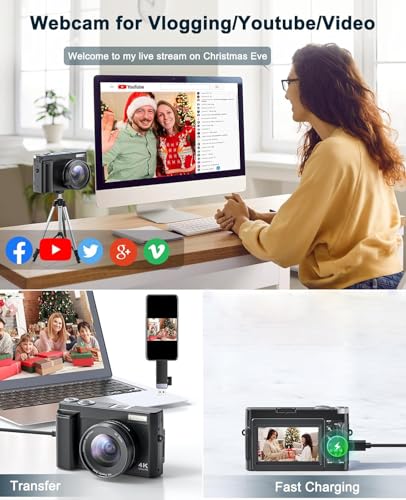 Image of 48MP 4K Digital Camera for Photography & Video, Autofocus, Anti-Shake, 16X Zoom, 3 inch 180 Flip Screen, Vlogging Camera for YouTube with Flash, 32GB Card & Battery Charger - Black