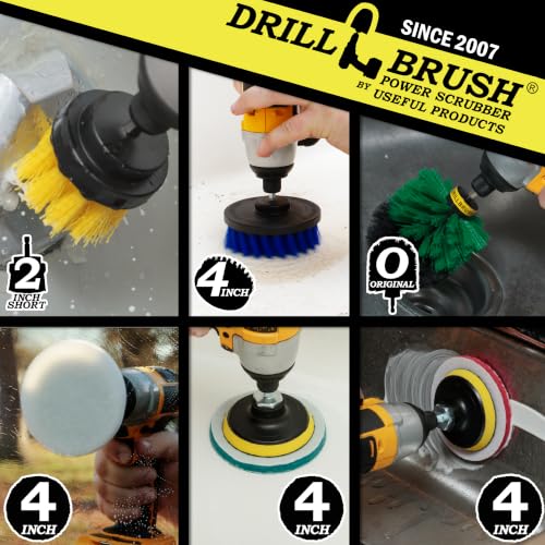 Image of Drillbrush Drill Brush Attachments for Cleaning Shower, Tile, Grout | Kitchen, Sink, Pots, Pans, Air Fryer, Pool, Boats & More - Interior Car Detailing Drill Brush Set - Scrubbing Pads for Drills
