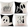 Fertilundant Halloween Pillow Covers 18x18 inch Set of 4 Spooky Season Pillowcase Holiday Farmhouse Throw Pillows Indoor Outdoor Couch Cushion Case for Home Sofa Decor