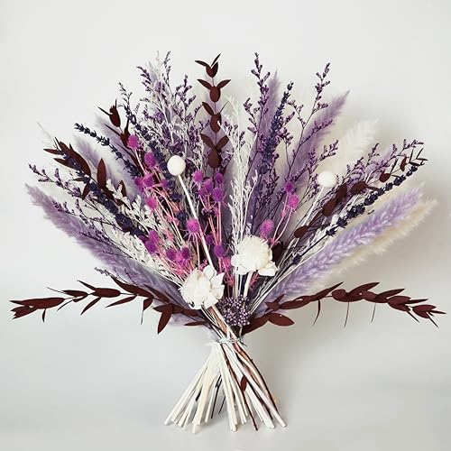 Ramo de flores secas boho púrpura 17" miniatura 1