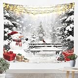 Tapices de Navidad Merry Christmas Tamaño S Rojo Cardenal del Norte Manta de Pared para Dormitorio Bonito Muñeco de Nieve Pino Copos de Nieve Colgante de Pared Arte para Niños