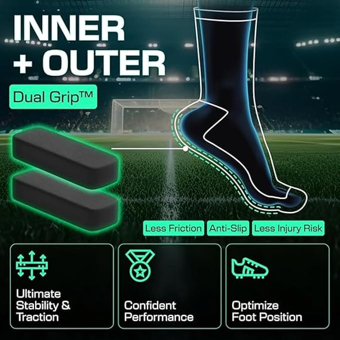 Image of Hi-Tech Performance Athletic Grip Socks for Men & Women Crew Length, Anti-Slip Rubber Grip socks for footballer, Thick Cushion Sports Socks for Running, Gym, Training