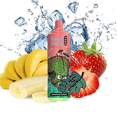 RandM Vape Tornado 9000 Juice Disposable Pen Bar Bars Puffs Puff 0mg No Nicotine Rechargeable Gorilla Random (Strawberry B@Nana)