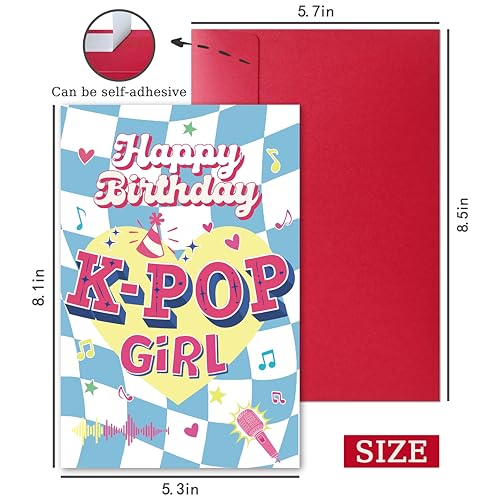 Nicavvi K-pop Birthday Card for Girls, Cute Music Fan Bday Card for Teen Daughter Friend or Bestie, Fun Birthday Gift for Kpop Lover, Pop Music Themed Cards for Her