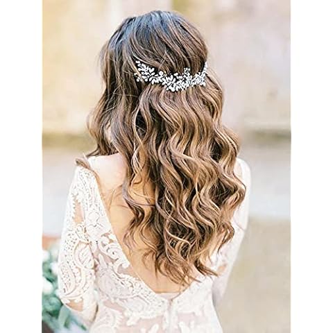 Runmi Braut Perlen Haarranbe Silber Braut Haarschmuck Kristall Hochzeit Stirnbänder Blatt Braut Kopfschmuck Cover