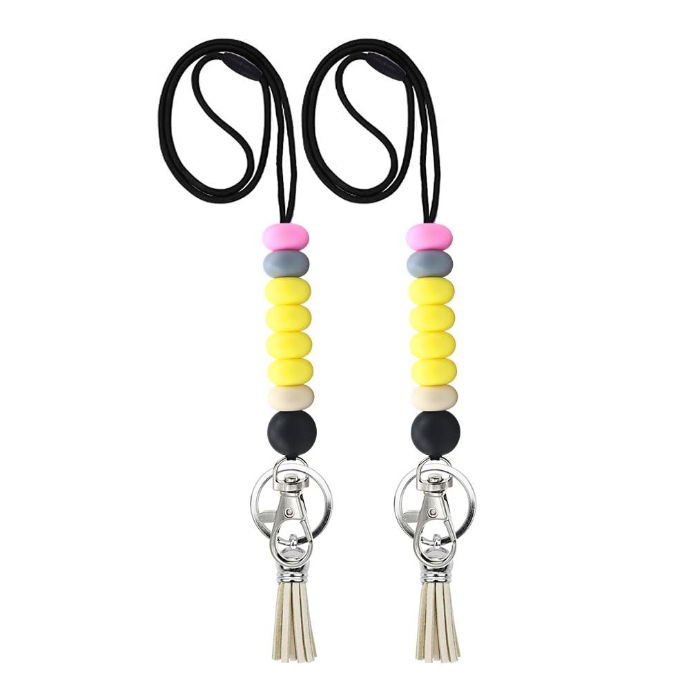 POPLOPP 2PCS Cute Lanyards for Id Badges and Keys for Women Teacher，Durable Silicone Beaded Breakaway Lanyard with Keychain for Nurse Students