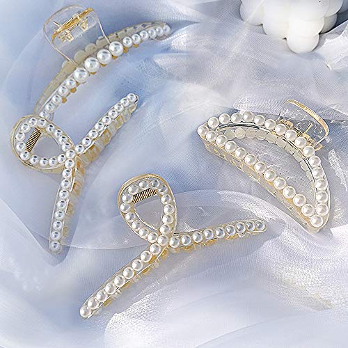 OGIRL 4 Pack Pearl Claw Hair Clips 4.33 Inch Strong Hold Hair Clips for Women Thick Hair, Premium Jaw Clips for Girl…