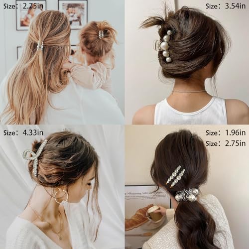 GQLV Pearl Hair Accessories for Women/Girls - 6PCS Large Hair Claws, Nonslip Decorative Bo - image 2