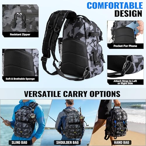 PLUSINNO Fishing Gear,Fsihing Backpack with Fishing Floating Net,Tackle Boxes,Waterproof Fishing Tackle Bag,Fishing Gifts for Men