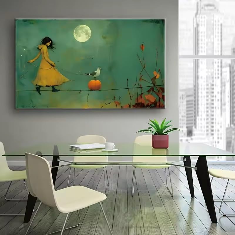 Cuadro decorativo de mujer con pájaro para transformar tu salón con un estilo moderno y único