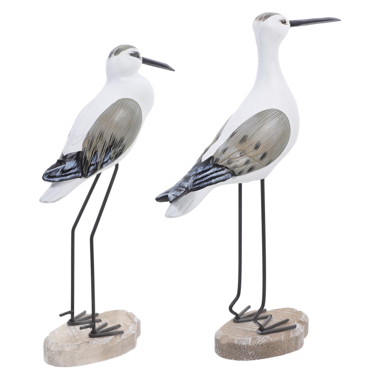 Wooden Seagull Figurine 2pcs Garden Sea Bird Statue Mediterranean Style Bird Sculpture Ocean Beach Desktop Ornament for Home Office Outdoor Decor