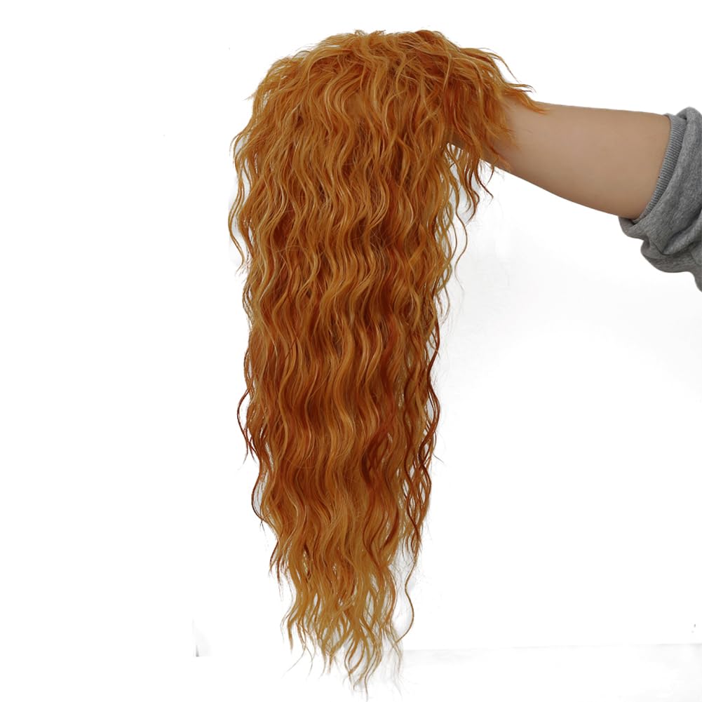 Long Mullet Wigs for Women Curly Blonde Wavy Rocker Punk 70s 80s Costumes Wigs with Bangs Halloween Cosplay Party Wig