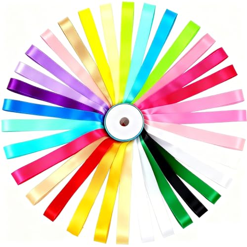 20 Farben Geschenkband Stoffband, 10mm x 22m Polyester Satinband, Stoffbänder Seidenbänder Bunte Bänder,Satin Bänder zum Basteln Dekoband für Schleifenband Hochzeit Dekoration DIY Geschenk Verpacken
