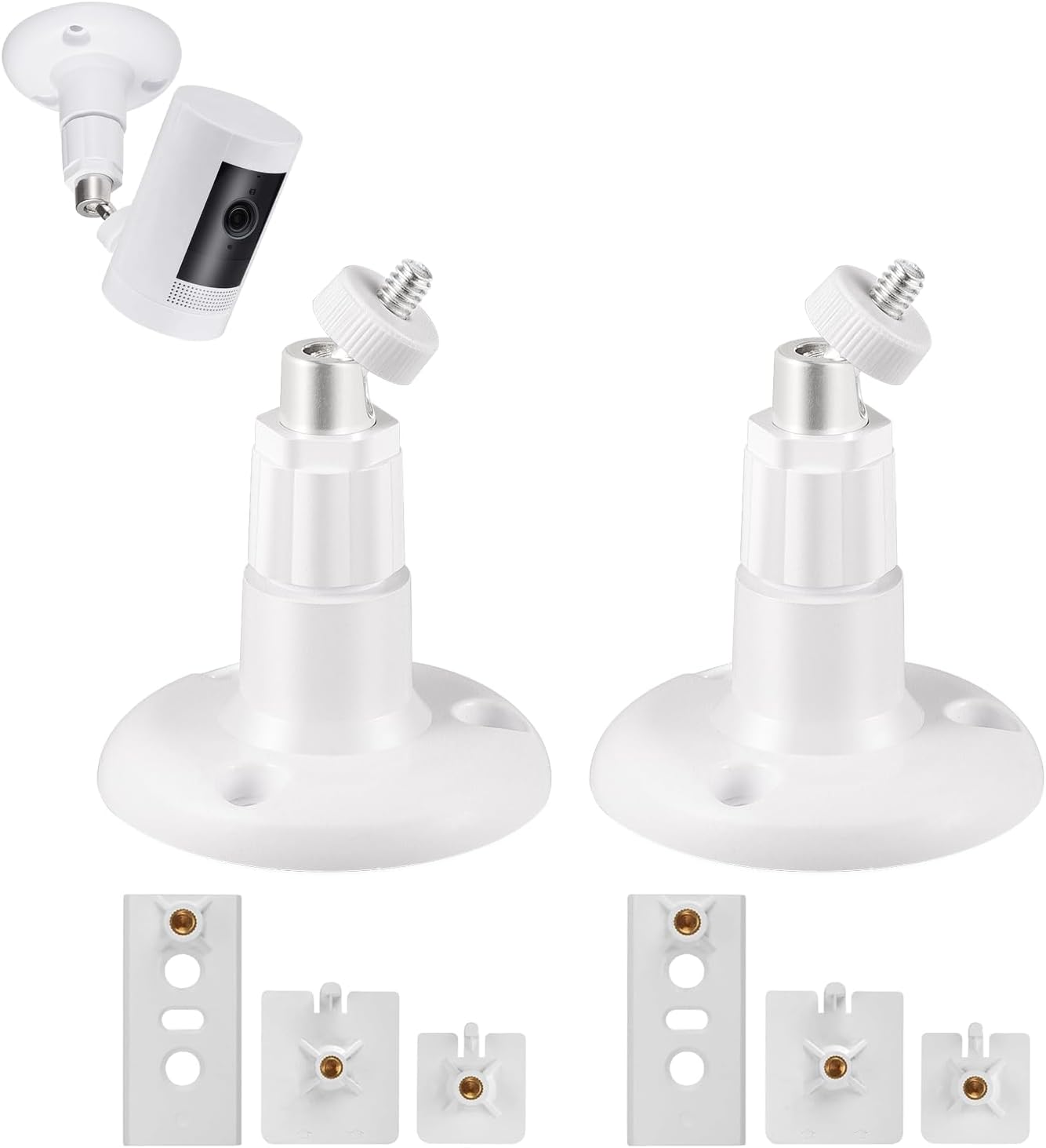 2 Pack Universal Adhesive Camera Mount for Spotlight Cam Battery/Pro/Plus, Ring Stick Up Cam/Pro, Eufy, Arlo, Wyze - 360 Degree Adjustable Wall Mount Bracket, No-Drill or Screw Install, Weatherproof
