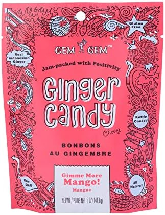 Gem Gem Ginger Candy Chewy Ginger Chews (Mango, 5.0 oz, 1 Pack)