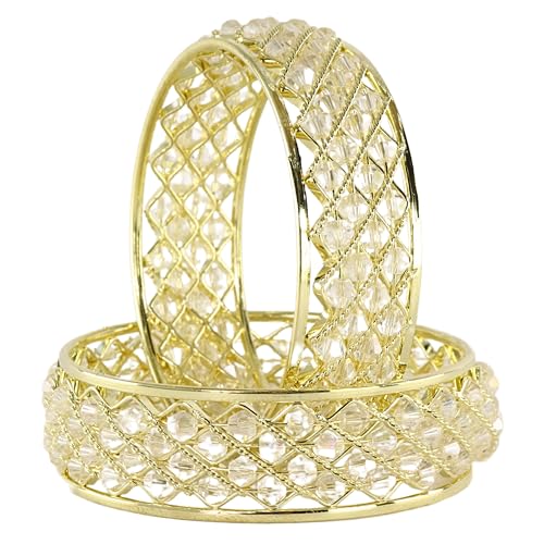 Image of NMII Traditional Plated Metal Bangles Kada Set For Women & Girls With Pearls | Women's Bangles | Fashion Pearls Bangle | Premium Kada Set For Wedding, Occasions, Everyone Jewelry - Set Of 2