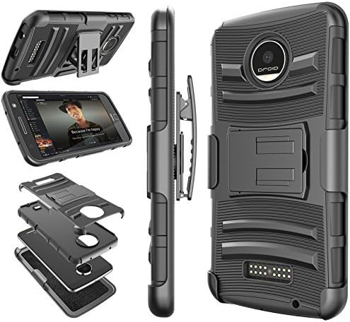 Tekcoo for Moto Z Play Case, for Moto Z Force Holster Belt, [Hoplite] Shock Absorbing [Black] Locking Clip Defender Full Body Kickstand Carrying Armor Cases Cover for Motorola Moto Z Force/Play Droid