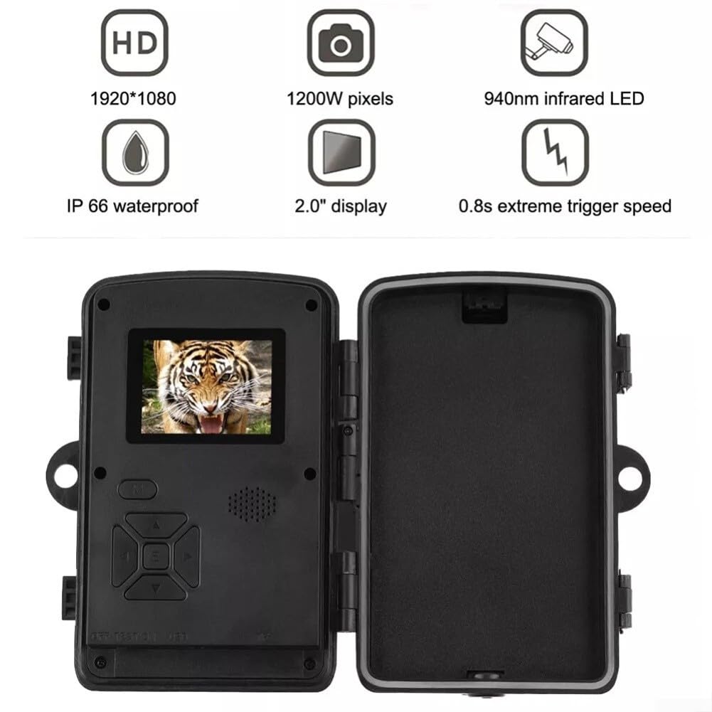 Wildlife Trail Camera 12MP Foto 1080P Video, No-Glow 940nm Night Vision, 0.8s Trigger, 15m PIR Detection per sorveglianza esterna