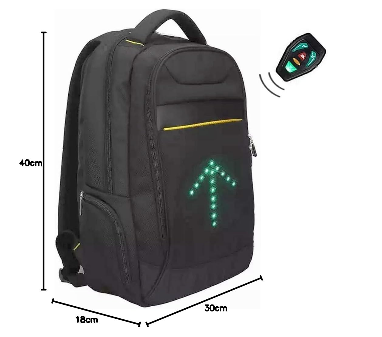 Sac à Dos 20L NOIR à 48 LEDS pour Signalisation de Direction pour Vélo et Trottinette. Télécommande et USB Rechargeable. Vendeur français et stock en France