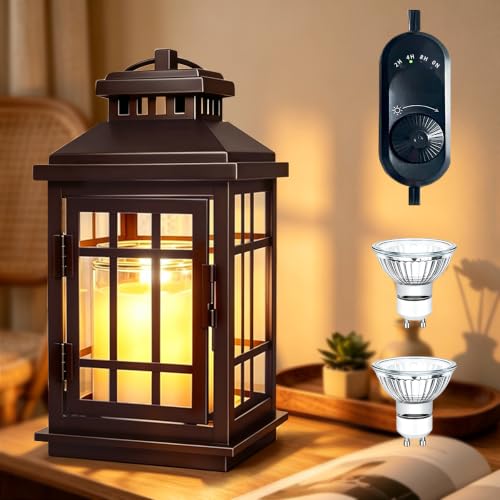 Candle Warmer Lamp with Timer Auto Shut-Off Farmhouse Candle Warmer for Large Jar Candles & 3-Wick Candles Dimmable Flameless Lamp Housewarming Gift for Men Women with 2 Bulbs-Dark Bronze