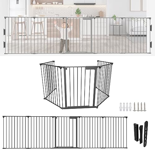 Sonnewelt Cancelletto per bambini 310 cm, Cancello per cani， griglia di protezione per porta, 5 pezzi, in metallo, per bambini e animali domestici, colore: nero
