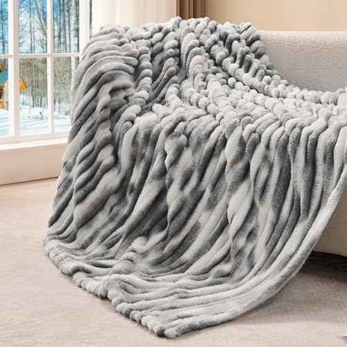 Image of BEDELITE Ribbed Twin Blanket for Couch & Bed, Black&White, 60 inchx80 inch | Ultra-Soft Plush Fleece, Cozy, Warm Yet Lightweight, Ribbed Texture, Home Decor, Machine Washable, Giftable, All-Season Use