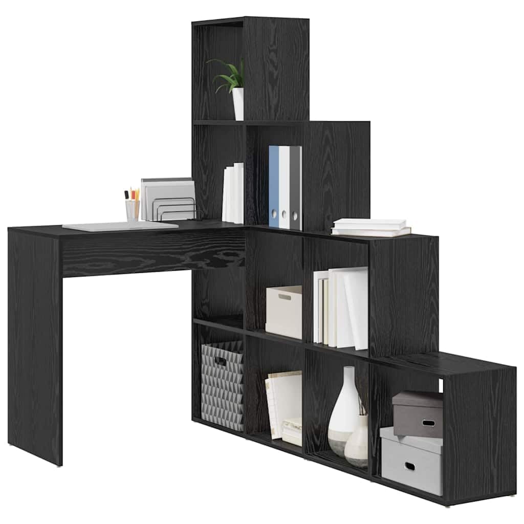 Scrivania angolare nera effetto rovere, 101,5 x 149,5 x 149,5 cm, con spazio portaoggetti, scrivania angolare in legno, stabile e salvaspazio, per diversi monitor
